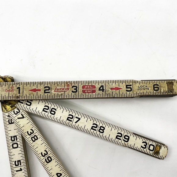 Vtg Lufkin Ruler White Wood Folding 72" Measuring Tool Lock Joints Metal Trim - Picture 2 of 5